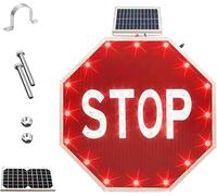 Señal de stop intermitente LED con energía solar Con película reflectante roja de alta resistencia Señal de advertencia visible de día de noche(30inch)