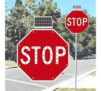 Señal de stop LED con energía solar Señal de tráfico intermitente octogonal de aluminio Intermitente reflectante para seguridad vial(Steady On,32in)