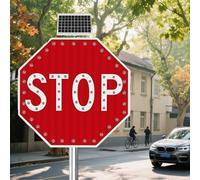Señal De Stop LED Intermitente De 24"/30" Con Energía Solar Señal De Tráfico Octagonal De Aluminio Resistente Roja Reflectante Resistente Al Viento Fácil De Instalar(24IN)