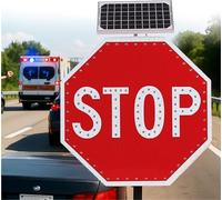 Señal de stop LED intermitente de 30" con energía solar Señal de tráfico reflectante de advertencia vial 2 modos de parpadeo seleccionables(Always on,24")