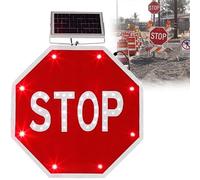 Señal de stop LED intermitente de 61cm 76cm Señal de tráfico solar Visibilidad de 500 m Para cruces de estacionamientos(Always on,24inch)