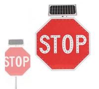 Señal de stop LED solar intermitente, señal de advertencia de tráfico de alta visibilidad de 60 cm, calle de metal octogonal de aluminio reflectante con LED intermitentes