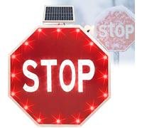 Señal de stop LED solar, señal de stop LED intermitente alimentada por energía solar, luces rojas de alta visibilidad, ideal para cruces de calles, obras de construcción y carreteras.(60cm)