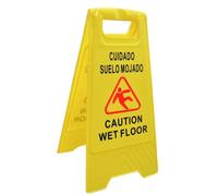 Señal de suelo mojado en castellano e inglés 61.5 x 29 cm, cartel plegable señalización advertencia pavimento mojado amarillo para empresas y grandes superficies