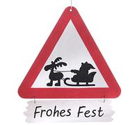 Señal de tráfico «Achtung Santa Claus» - 28 cm - Decoración de puerta de Navidad - Cartel de madera para colgar - Trineo de Adviento de Nicolás - Idea de regalo