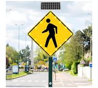 Señal de tráfico vial con luz LED intermitente de 76 cm Señal de cruce peatonal con luz solar intermitente Película reflectante de grado industrial(24IN(61CM))