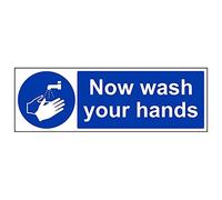 Señal de VSafety con texto en inglés "Now Wash Your Hands", horizontal, 3 unidades, 450mm x 150mm, 3