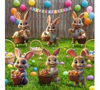 Señal decorativa de conejos de Pascua para jardín, carteles publicitarios 2D de Pascua, estacas para huevos de Pascua, letrero de granja para decoración de jardín, gran decoración de Pascua al aire