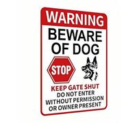 Señal divertida de advertencia de "Cuidado con el perro", "Prohibido el paso", "Mantenga la puerta cerrada", "No entrar sin permiso", de aluminio de 8 x 12 pulgadas, perfecta para decorar patios, cerc