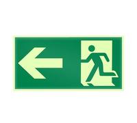Señal Fotoluminiscente Salida de Emergencia Flecha Izquierda 15×30 cm - Cartel Adhesivo para Vía de Evacuación, Resistente al Agua, UV y Arañazos, Ideal para Edificios, Oficinas, Colegios y Sótanos