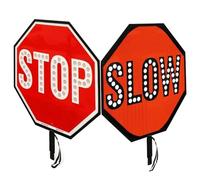 Señal LED de 18 pulgadas con forma de paleta de parada velocidad lenta con asa Señal reflectante de control de tráfico por ambos lados Modos de luz LED fijos e intermitentes