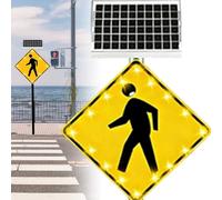 Señal LED solar intermitente para cruce de peatones, señal de advertencia de tráfico vial de aluminio, película reflectante de grado de ingeniero, impermeable IP65, LED blancos de alto brillo para