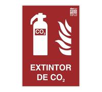 Señal Luminiscente Extintor de CO2, Clase A PVC (1mm) A4 - Normativa ISO y UNE 23034:2023