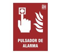 Señal Luminiscente Pulsador de Alarma, Clase B PVC (0.7mm) A4 - Normativa ISO y UNE 23034:2023