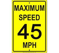 Señal metálica de advertencia de seguridad vial que indica un límite máximo de velocidad de 45 mph.