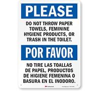 Señal para sanitario SmartSign, con la leyenda «Please: Do not Throw Paper or Trash in Toilet», en negro/azul o blanco