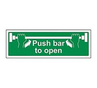 Señal "Push Bar To Open", de VSafety 22001AX-S, señal que indica empujar la barra para abrir, orientación horizontal, vinilo autoadhesivo, 300 mm x 100 mm, color verde