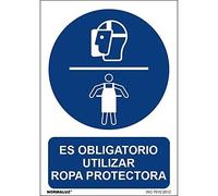 Señal que indica el uso obligatorio de ropa protectora, con tintas UV SEKURECO