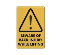 Señal reflectante de aluminio con texto en inglés "Caution Beware Of Back Injury While Lifting", 30,5 x 20,3 cm, con protección UV, impermeable, resistente a la intemperie y a la decoloración, 4