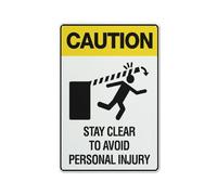 Señal reflectante de aluminio con texto en inglés "Caution Stay Clear To Avoid Personal Injury" de 30,5 x 20,3 cm, con protección UV, impermeable, resistente a la intemperie y a la decoloración, 4