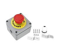 Señal Roja Interruptor de Botón de Parada de Emergencia IP66 Estación de Botón de Aluminio Resistente Al Agua 1NO 1NC Caja de Interruptor de Parada Momentánea, Resistente a RFI(80x75x60)