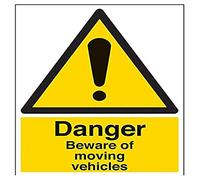 Señal VSafety Danger Beware Of Moving Vehículos - Retrato - 300 mm x 400 mm - 1 mm de plástico rígido