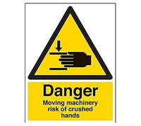 Señal VSafety Danger Moving Machinery Risk Of Atrapado - Retrato - 300 mm x 400 mm - 1 mm de plástico rígido