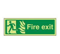 Señal VSafety que brilla en la oscuridad del NHS Final Fire Exit Man Left, 450 mm x 150 mm, vinilo autoadhesivo