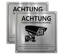 Señal Zona Videovigilada, 2 Piezas, Cartel videovigilancia Aluminio, Rótulo Cámaras de Seguridad, autoadhesivo, Carteles Alarma para Interior y Exterior, Cartel Camara, 15 x 15 cm