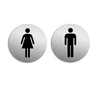 Señales Aseos Baño Mujeres Hombres Ø 75 mm Cartel Placa Aluminio cepillado adhesivo Conjunto de 2