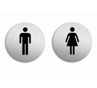Senales Baño Aseos WC Mujeres y Hombres Conjunto de 2 Ø 100 mm Cartel Placa Aluminio cepillado adhesivo