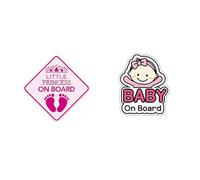 Señales de advertencia de princesa a bordo, 2 unidades, señal de seguridad reflectante para coche, patrón de huella de bebé, calcomanía de advertencia de seguridad duradera para parachoques de coche