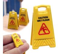 Señales de advertencia en miniatura para casa de muñecas, suelo húmedo, señales de seguridad de plástico amarillo, escala 1:12, mini letrero de precaución accesorios de decoración de casa de muñecas
