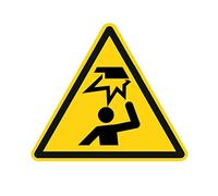 Señales de advertencia W020 - Advertencia sobre obstáculos en la zona de la cabeza - Etiquetas Seguridad Pegatinas de lámina - 50 mm - 250 unidades