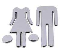 Señales de aseos para hombres y mujeres, Letreros de inodoro for hombre y mujer, placa espejo plástico, puerta baño, pared, Multicolor, 12x(3,8-4) cm(Bright Silver)