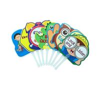 Señales de enseñanza educativa para el aula con asa para práctica de idiomas, actividades grupales, juegos interactivos de aula en inglés