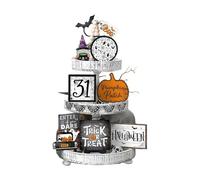 Señales de madera fantasma, decoraciones de bandejas de Halloween, escritorio de Halloween, de vacaciones espeluznante, fácil de organizar y mezclar, ideal para sala de estar, estantería