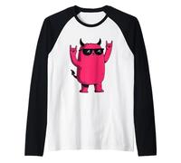 Señales de Mano de Doble Roca con diseño de Mascota Demonio de Diablo Rosa Camiseta Manga Raglan