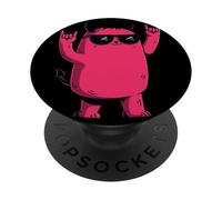 Señales de Mano de Doble Roca con diseño de Mascota Demonio de Diablo Rosa PopSockets PopGrip Adhesivo