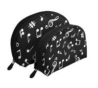 Señales de Notas Musicales Negras, Bolsa de Maquillaje de Concha, Monedero pequeño para Mujer, Bolsa de artículos de tocador, Bolsa de cosméticos, 2 Piezas