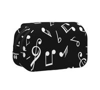 Señales de Notas Musicales Negras Estuche para lápices portátil con Doble Concha y Cremallera