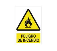 Señales de PELIGRO DE INCENDIO en poliestireno (plástico) de 1,5mm y Adhesivas disponibles las dos gamas en varios tamaños.