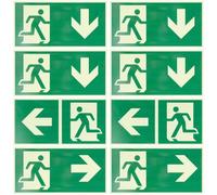 Señales de salida de emergencia luminosas, 8 unidades, autoadhesivas, juego con flechas izquierda, derecha, recta para salida de emergencia y camino de rescate, señales de seguridad