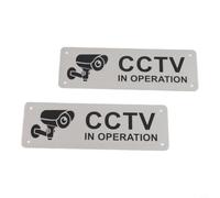 Señales de seguridad CCTV en funcionamiento de aluminio reflectante de 15 x 5 cm, tablero de cámara robusto con agujeros preperforados para disuasión de propiedad (2 unidades)