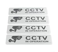 Señales de seguridad CCTV en funcionamiento de aluminio reflectante de 15 x 5 cm, tablero de cámara robusto con agujeros preperforados para disuasión de propiedad (4 unidades)