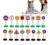 Señales de tráfico de juguete para niños - Juego de señales de tráfico de madera de 16 piezas, juego de seguridad para parar, señal para las tiras peatonales, kit educativo para appren