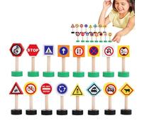 Señales de tráfico Juego - Juguetes de letreros de tráfico, 16x Juguetes de tráfico para niños, Parada de Juego de Seguridad, cáncer de Madera, Bloques de señal, Aprendizaje temprano para el Favor de