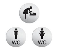 Señales para puerta - Aseos Baño Mujeres Hombres Cambiador Conjunto de 3 Ø 75 mm Cartel Placa Aluminio cepillado adhesivo