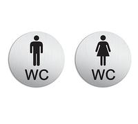 Senales para puerta Baño Mujeres Hombres Ø 100 mm Conjunto de 2 Cartel Placa Aluminio cepillado adhesivo