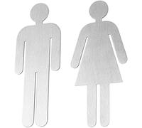 Señales para puerta WC de Bamodi - Cartel de baño Mujer y Hombre - Set de carteles para aseo - Letrero autoadhesivo de acero inoxidable de 5 x 11 cm - Fácil de aplicar - Señal de baño (1) Gris